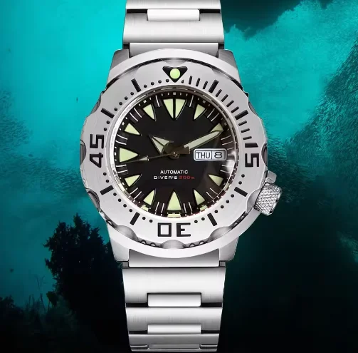 Tandorio Bule Dial Monster Horloge 200M Waterdicht 42mm NH35 Automatisch Horloge Heren 120 Klik Bezel Saffierglas Rubberen Band