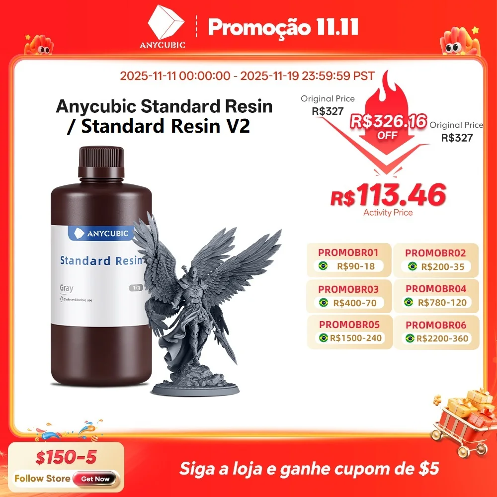 Anycúbico 405nm resina padrão uv/resina padrão v2 para impressora 3d lcd fóton mono 7 resina de impressão 3d resina sensível uv 1kg