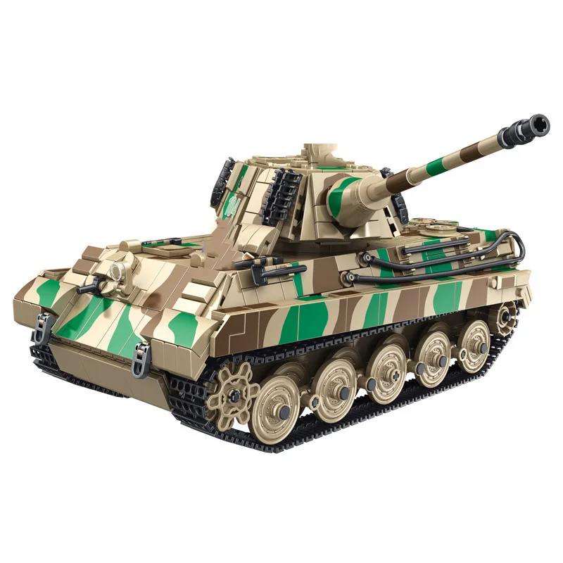 

World War Germany Military Vehicle Radio 2.4Ghz Remote Control King Tiger Heavy Tank Buiding Block WW2 Toys Collection For Gifts