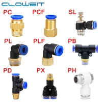 Conector de aire neumático, accesorios de manguera, conectores rápidos de tubería, PC PCF/PL/PLF/SL/PB, 4mm, 6mm, 8mm, rosca 1/8 1/4 3/8 1/2