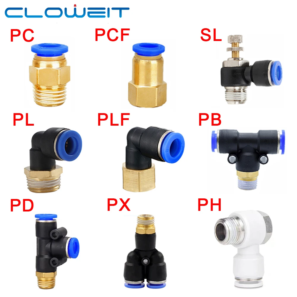 Pneumatic Air Connector Fitting PC PCF/PL/PLF/SL/PB 4mm 6mm 8mm Thread 1/8 1/4 3/8 1/2 Hose Fittings Pipe Quick Connectors