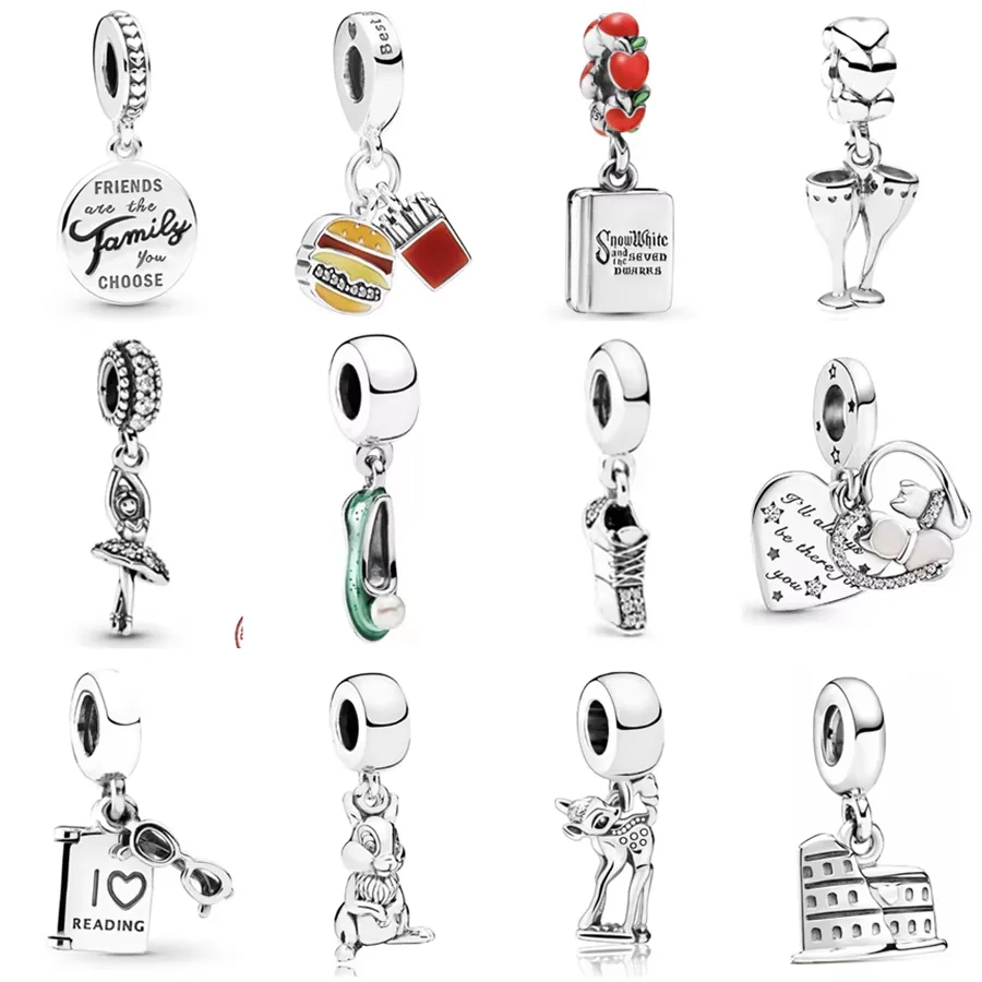 DIY Charm Jewelry Notebook Glasses Dancing Girlin Ballerina Shoes Deer Beads Fit Original 925 Sterling Silver Bracelet