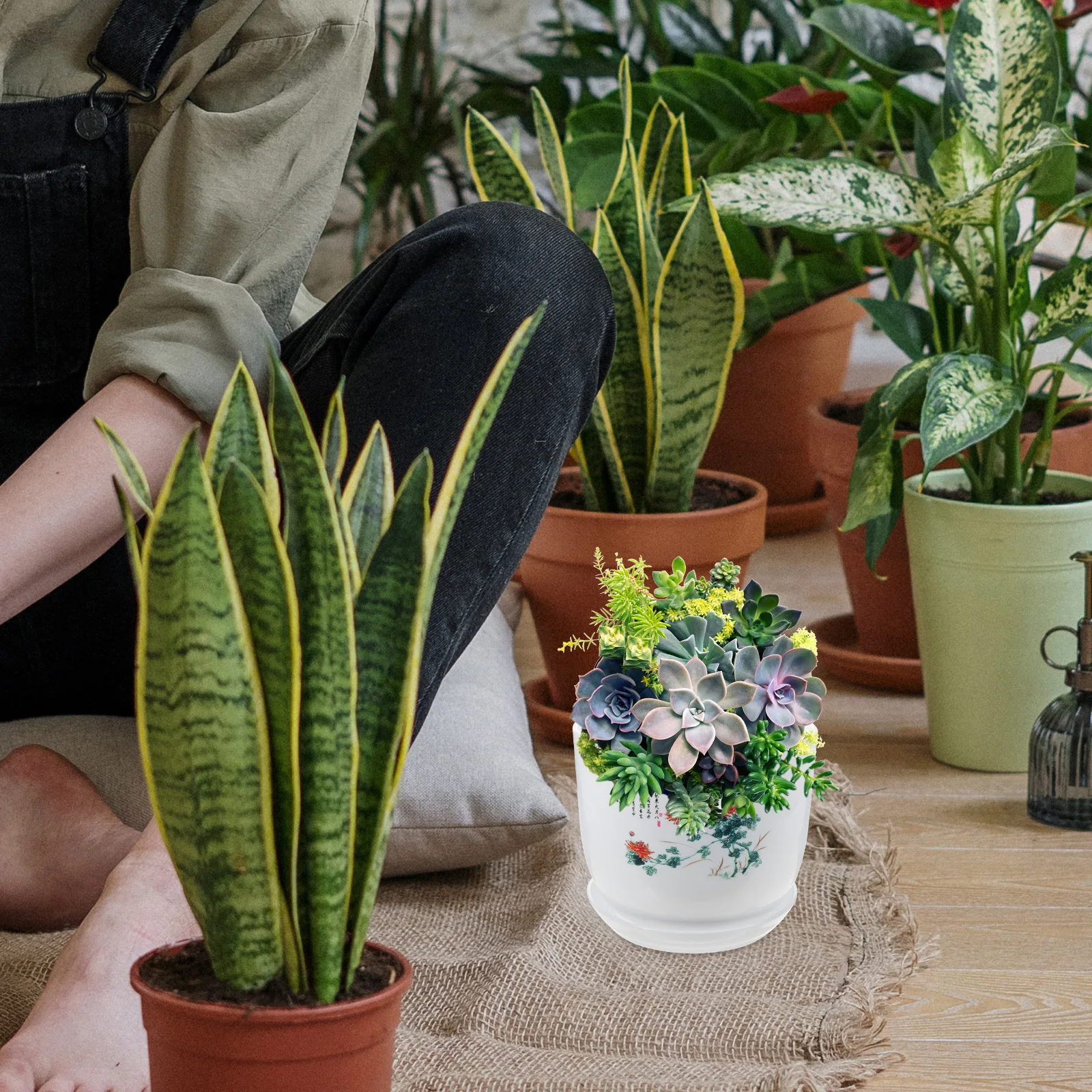 

2Pcs Indoor Potted Plants Orchid Pot Resin Planter Large Drainage Holes Saucer for Garden Living Room Balcony Planter Bowl