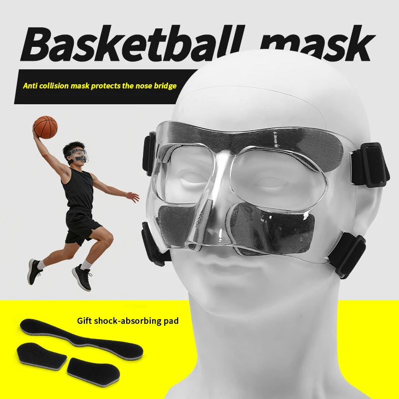 Adjustable Basketball Face Mask Face Shield with Shock-Absorbing Pads Facial Cover Nose Guard Nose Shatterproof PC Material