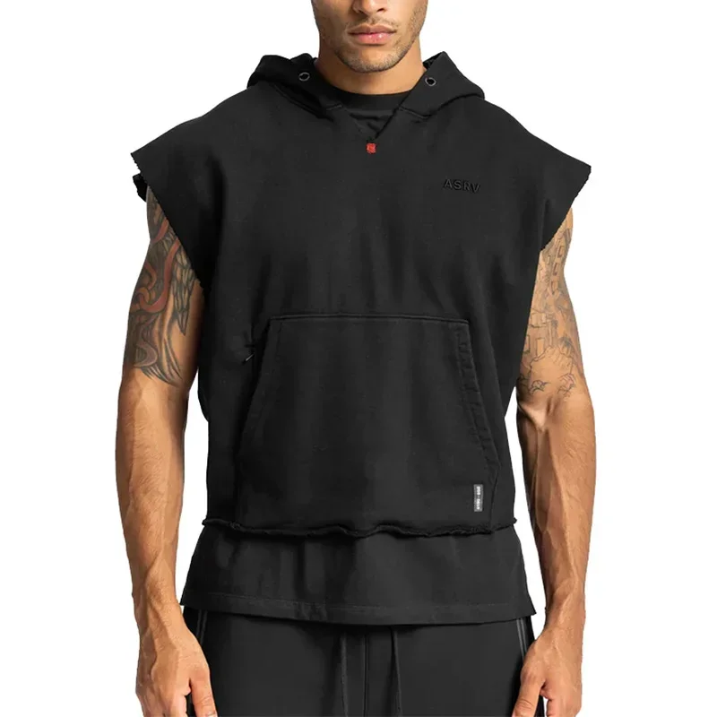 Bodybuilding Vest Men Sleeveless Hoodie Loose  Casual Versatile Gym Vest