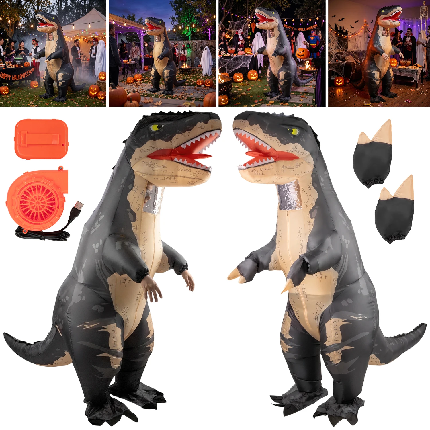 160–190 cm aufblasbares Raptor-Kostüm für Männer und Frauen, Dinosaurier-Cosplay, stacheliges Drachenkostüm für Halloween, Karneval, Weihnachten, Cosplay-Party