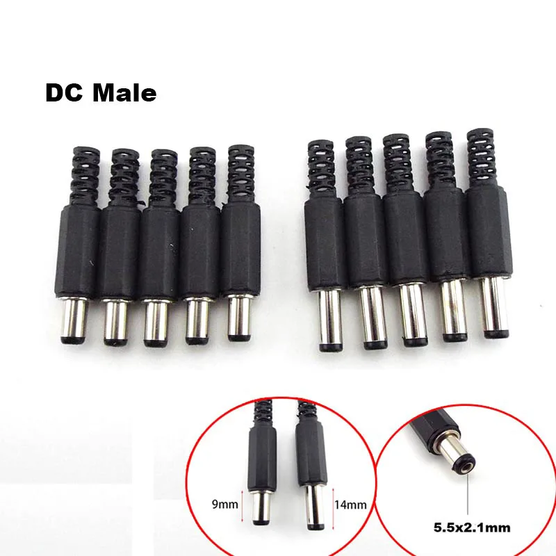 DC adaptador de alimentação macho Jack, conector, soquete para projetos DIY, 5.5mm x 2.1mm