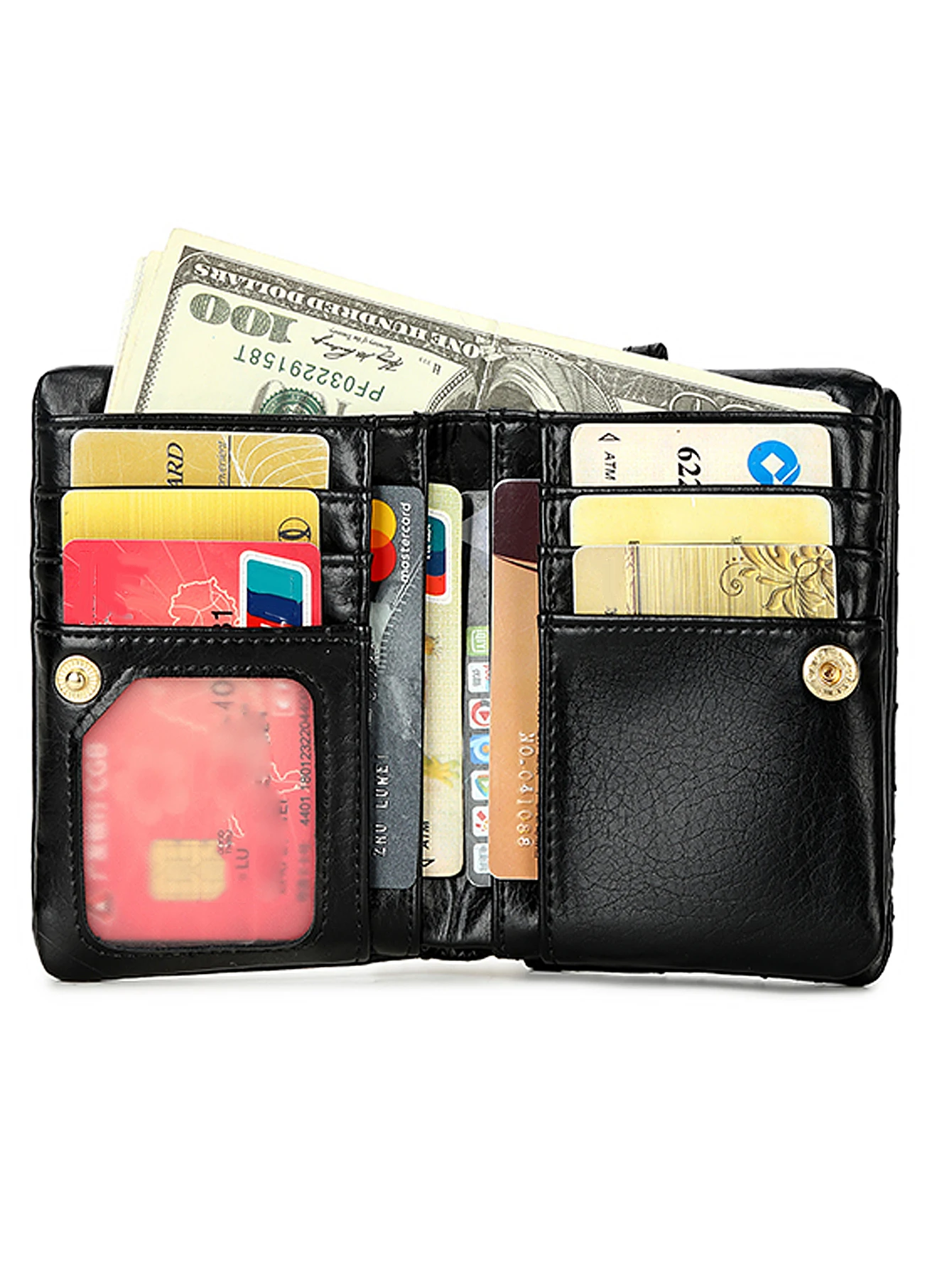 Women's Vintage Short Wallet, Bifold Clutch Coin Purse, Solid Color Purse With Wristband