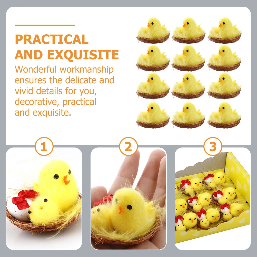 

12 Pcs Chicken Suit Easter Party Decorations Animal Ornaments Favors Home Figurine Chemical Fiber and Plastic Figurines