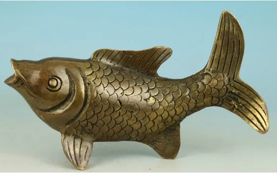 Chinese Old Brass Collectable Handwork Carved Fish Statue Figure Ornament