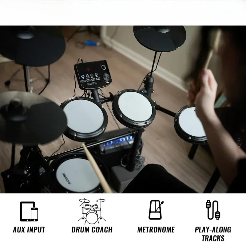 Electric Drum Set with Quiet Mesh Pads,Electronic Drum for Beginner,USB MIDI,Throne,Headphones,Sticks