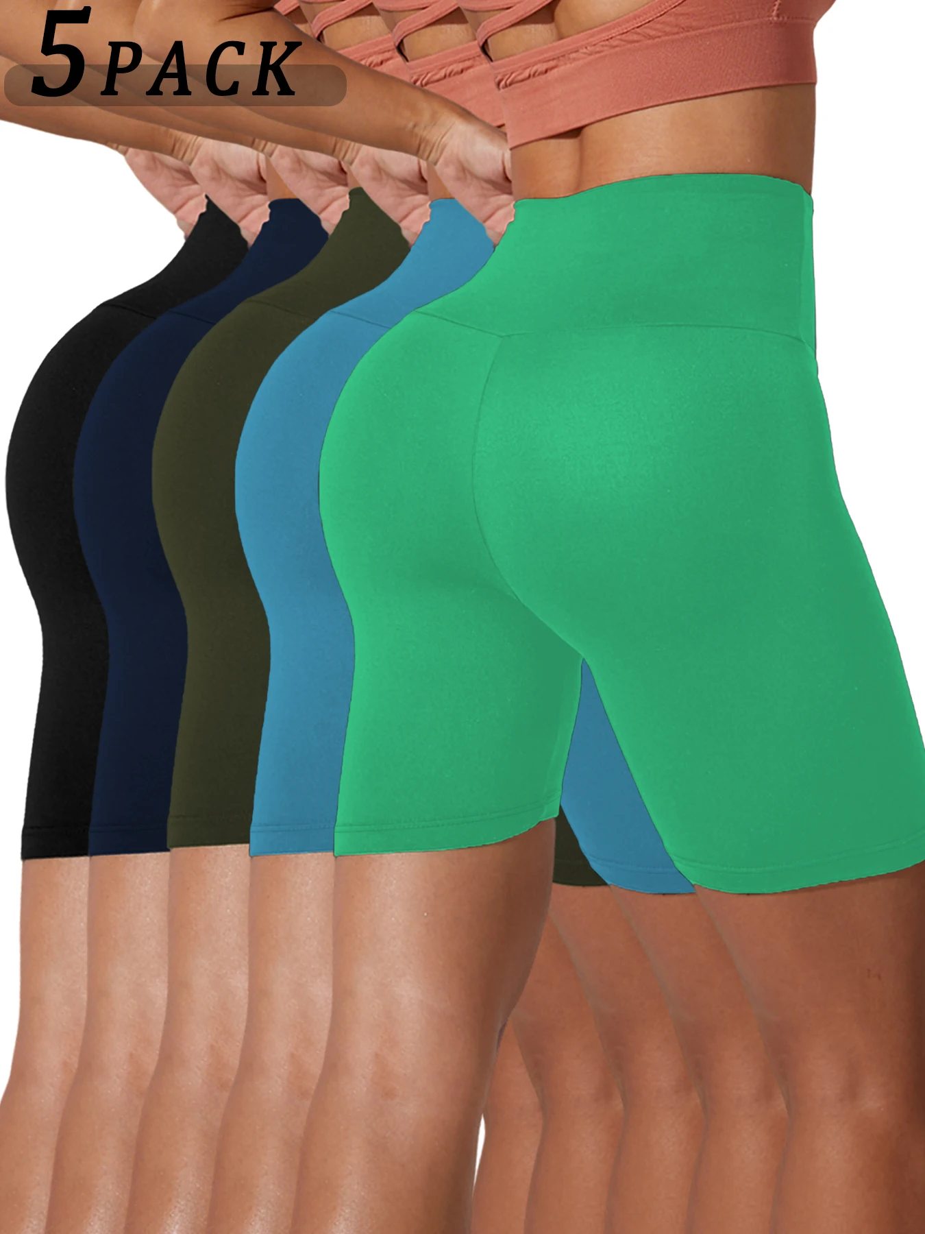 

5 Pack Women's High Waisted Biker Shorts Super Soft Tummy Control No See Through Workout Yoga Running Push Up Gym Fitness Shorts