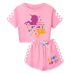 A for Adley Clothes Kids 2024 Summer Running Sportsuit Baby Girls Round Neck T-shirt Tops Shorts 2pcs Sets Boys Casual Tracksuit