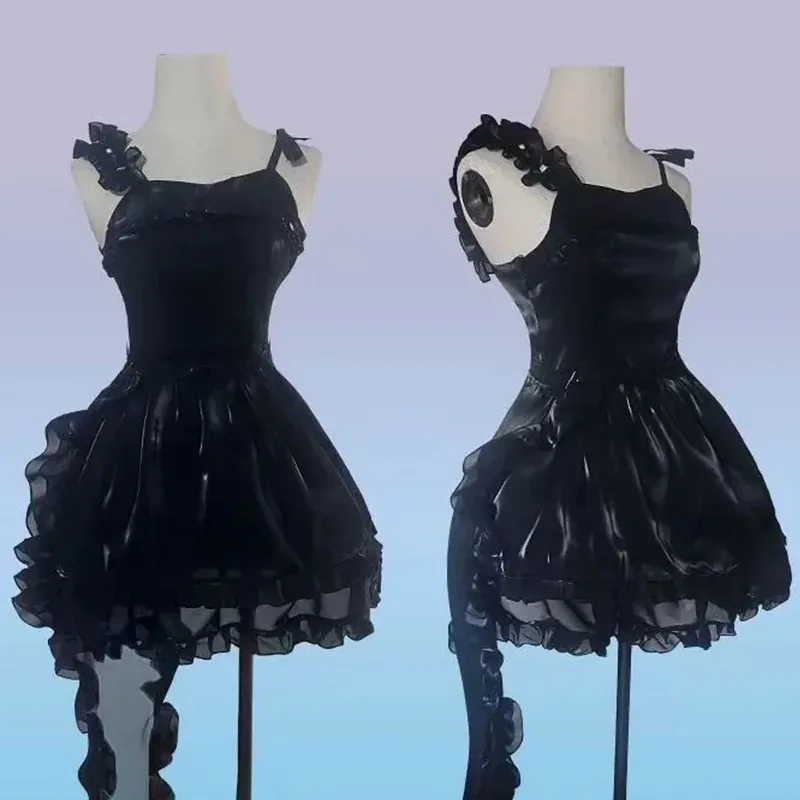 ミクファッション黒サテンストラップスカートアニメボーカロイド深海少女コスプレ衣装ハロウィンカーニバル衣装レディーガール
