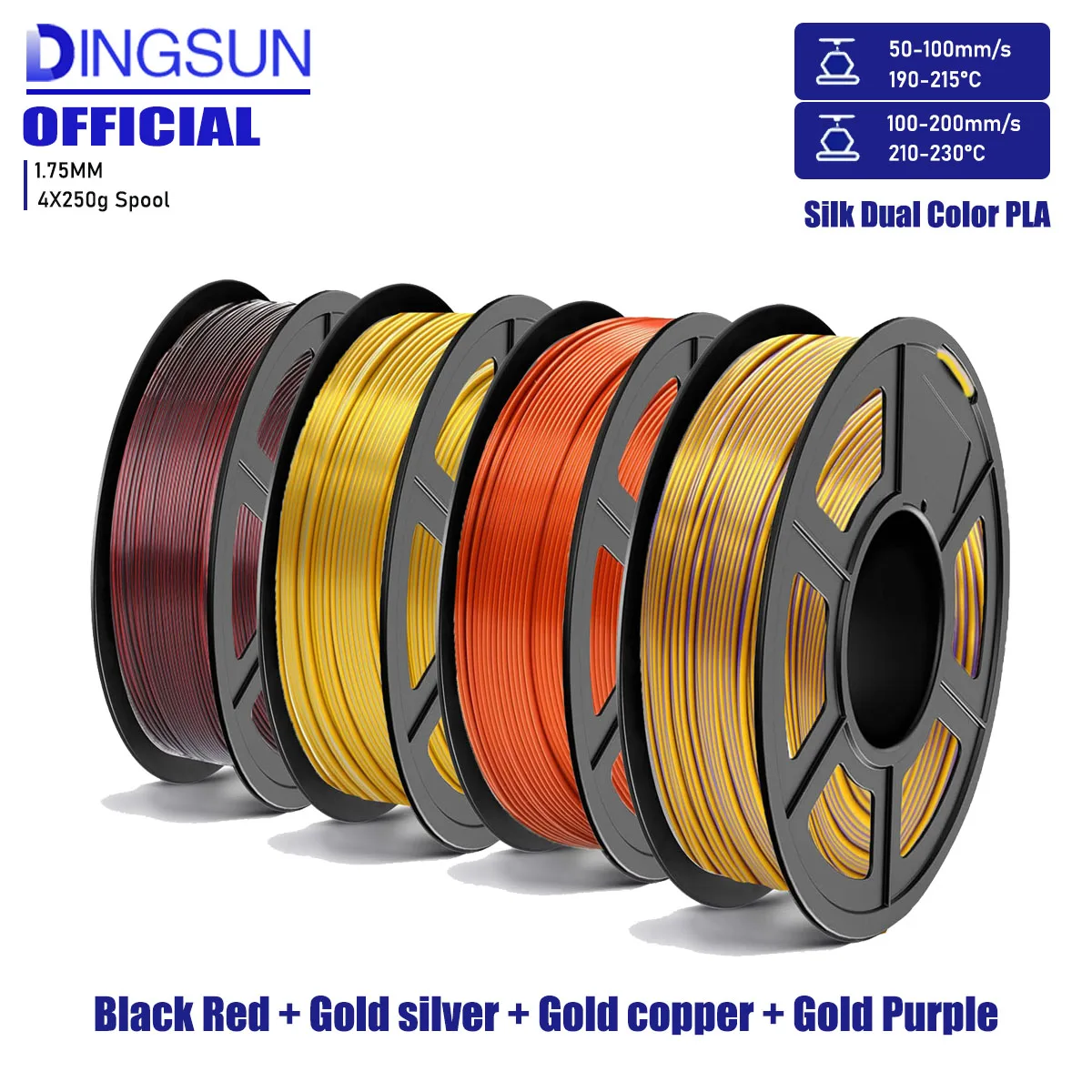 

Silk PLA Filament 1.75mm Dual Color, Metal-Like Shiny 3D Printer Filament, Precision ±0.02mm, Fits Most FDM Printers