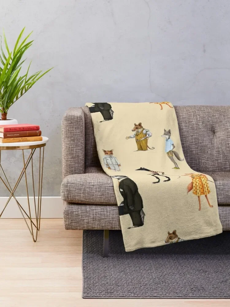 Fantastic Mr. fox and Mrs. Fox Family Sticker pack Throw Blanket Beach Bed Warm Blankets