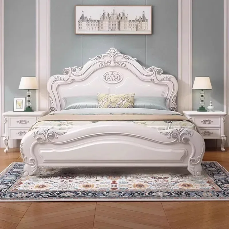 

Vintage High End Bed Solid Wood American Style Wedding Light Luxury Design Bed Apartment Beauty Cama Queen Size Unique Furniture