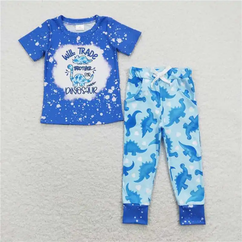 Toddler Sibling Clothes Shorts Sleeve Top With Pants Set Dinosaur Print Kids Matching Clothing Children Summer Outfits