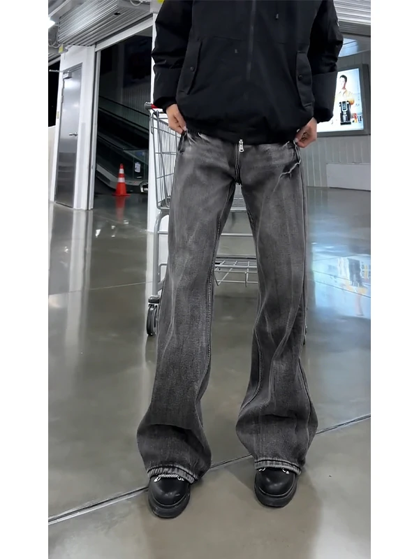 

American Sle High Waist Flared Jeans Men's Waed Vintage Straight Knife Long Pants Spring SeasonTeenager Fit Zipper C...