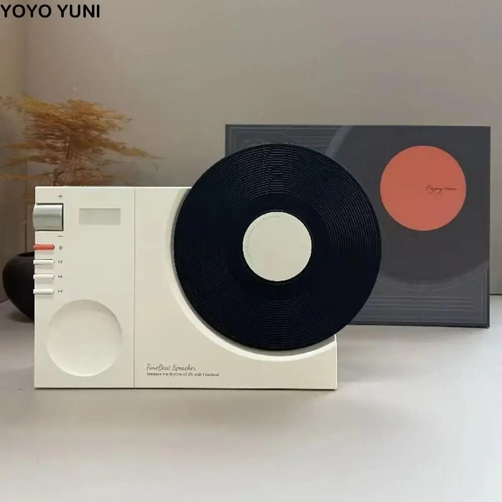 

High-Definition Sound Bluetooth Speaker Super Bass Vintage Style Clock Speaker Clock Display Vinyl Record Design Retro Speaker