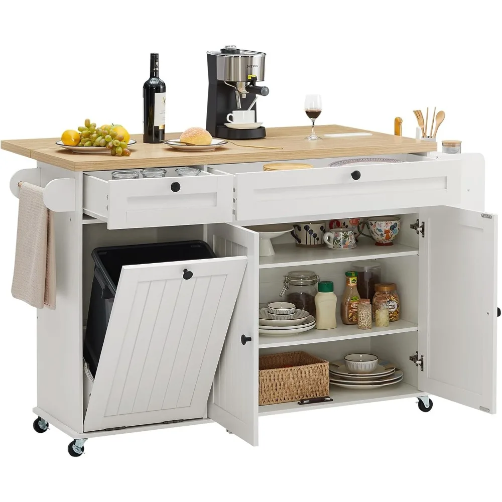 

60 "Kitchen island with power outlets and fallen leaves, knife holder, kitchen island car with trash collection cabinet