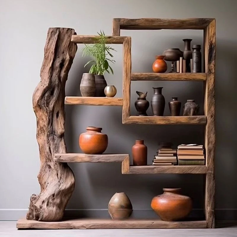 New Chinese-style camphor wood solid wood Duobao Pavilion Bogu rack wabi sandy wind bookshelf