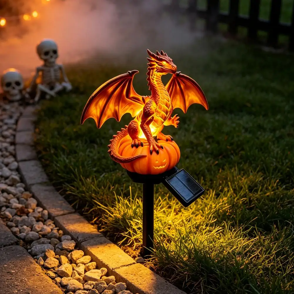 Decorative Light for Bedroom Dragon Solar Garden Light Pumpkin Statue Fantasy Ornament Outdoor Halloween Decor Unique Dragon