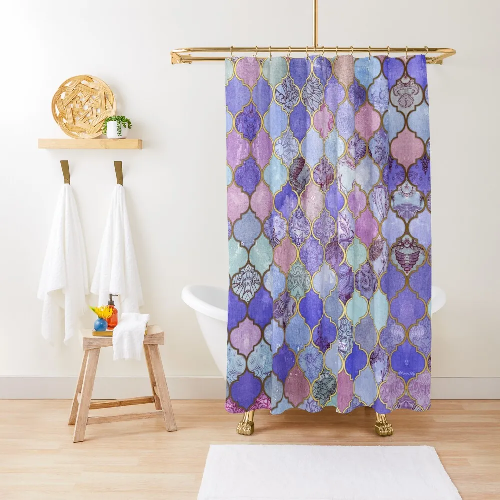 

Royal Purple, Mauve & Indigo Decorative Moroccan Tile Pattern Shower Curtain Bathroom Shower Bathroom Accessories Curtain