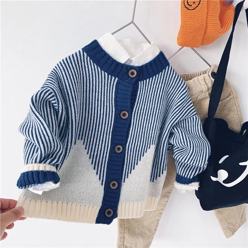 

2023 autumn spring Children Baby Kids Girl Boy Knitted Sweater Cardigan Tops Outfit Colorful Tees