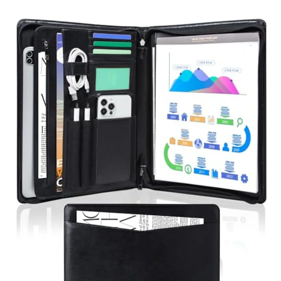 

Кожаный портфель-планшет на молнии, профессиональный деловой портфель для женщин, кожаный портфель для мужчин, папка-портфель для iPad и документов