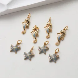 2pcs Dainty Seahorse Starfish Shape Charms for Jewelry Making Pendant Supplies DIY Hand Brass Gold Plated Accessories