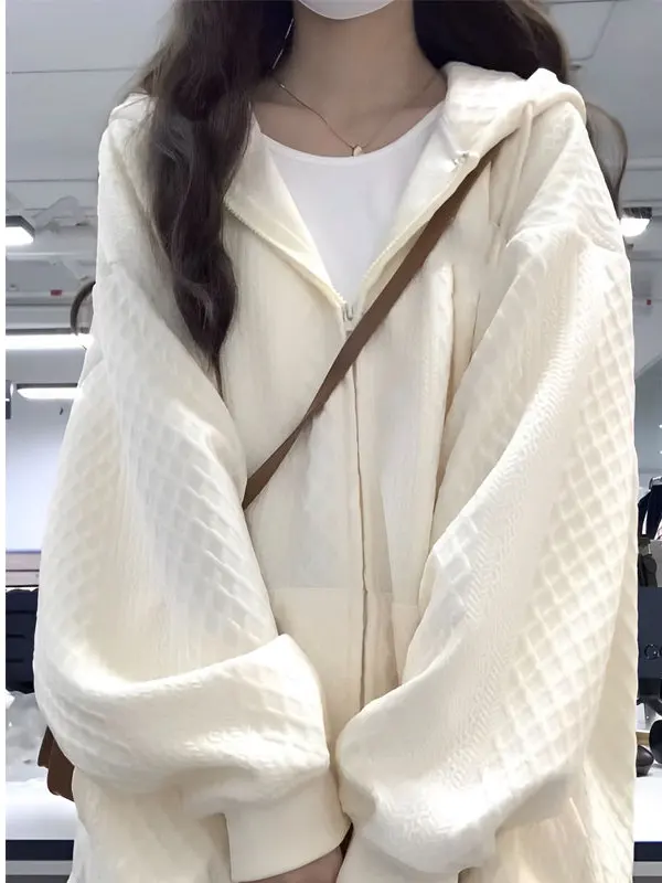 

Oversize Hoodie Zipper Thin Women's Lazy Open Cardigan Top Comfortable Breathable Long Sleeve Korean Style Casual Wear