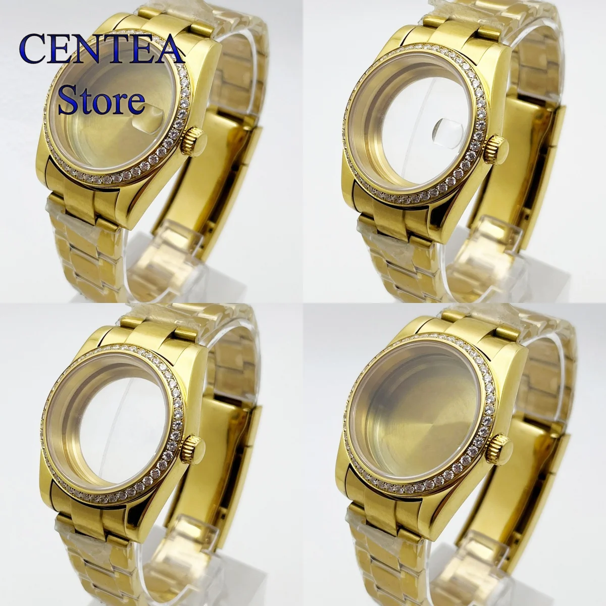 

RICHUS 36/39mm gold Watch case sapphire glass Diamond type Fit NH35 NH36 ETA2824 Miyota8215 Automatic movement