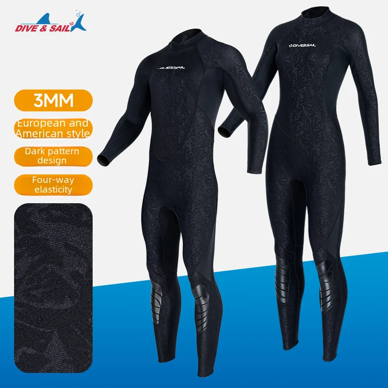 

New3mmDiving Suit Men's One-Piece Warm Diving Suit Women's Long-Sleeved Cold-Proof Snorkeling Winter Swimming Suit