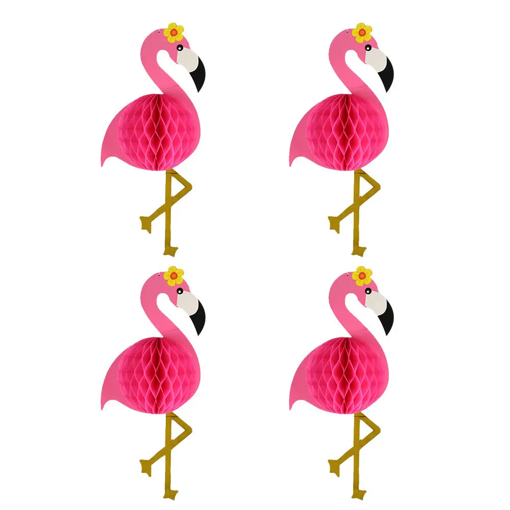 

4Pcs Flamingo Honeycomb Ball Party Hanging Decor Pink Floral Paper Craft Adorable Ornament Kids Room Festival Decoration