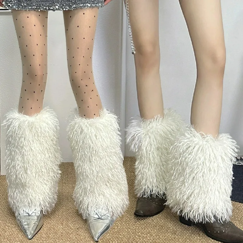 

Y2K гетры из искусственного меха для женщин 20/40 см Jk сапоги чулки для девочек Harajuku пушистый меховой утепленный чехол для ног длинные чулки