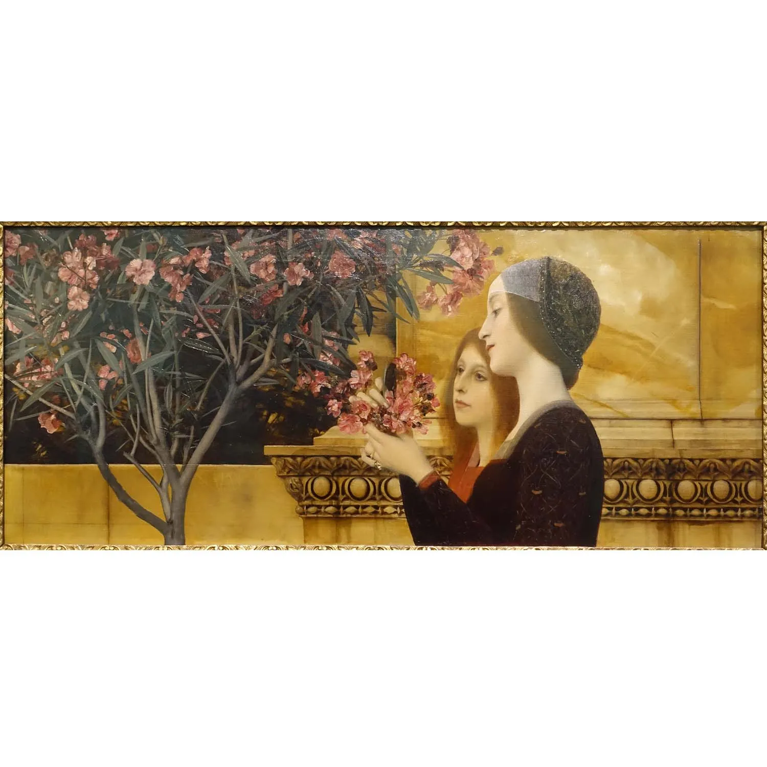 Hand painted high quality reproduction of Two Girls with an Oleander Bush by Gustav Klimt large figure painting for living room