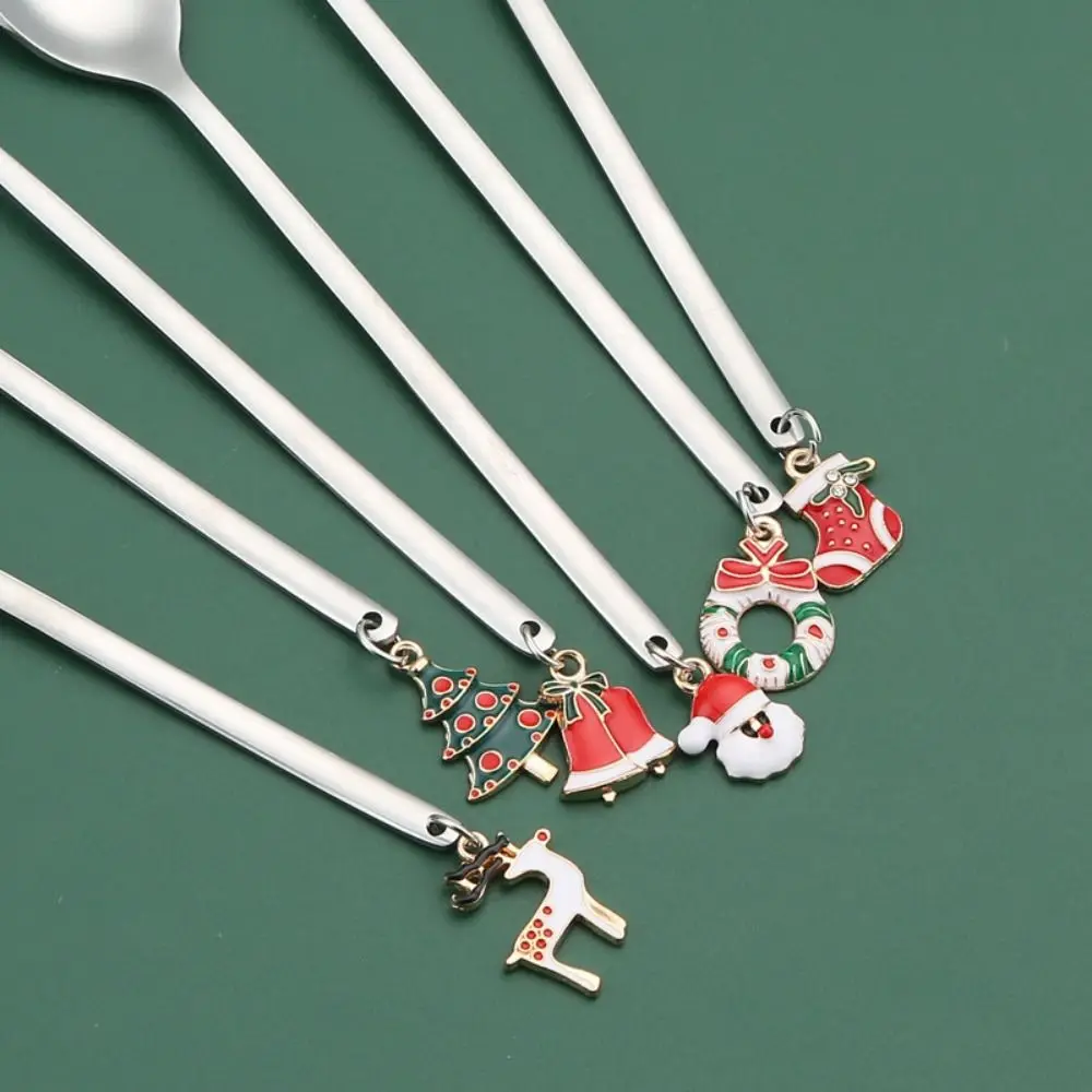 Stainless Steel Christmas Spoon Set Elk Pendant Creative Tableware Coffee Spoon Party Ornament Style Exquisite Craft Tea Spoon