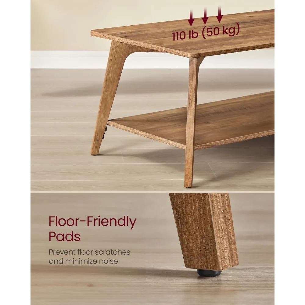 Coffee Table, 2-Tier Living Room Table with Storage, Center Table with Rounded Corners, 21.7 x 39.4 x 17.7 Inches, Easy to Asse