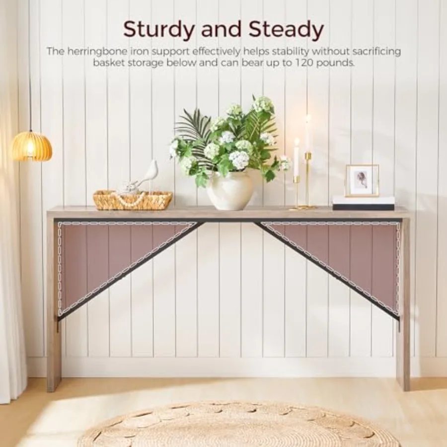 62.2 طاولة وحدة تحكم ضيقة طويلة لخلف الأريكة أو المدخل طاولة طعام على طراز المزرعة مع إطار معدني بزاوية صناعية #6