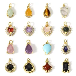 1pc Bohemian Style Copper Charms Gold Color Imitation Gemstones Heart Multicolor Pendant DIY Necklace Women Jewelry Findings