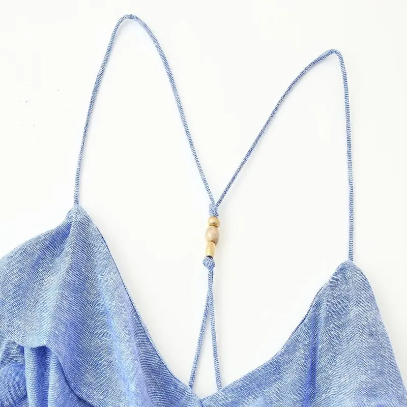 Verão novo design f sensação mistura de linho em camadas vestido de alça viagem cintura alta longo sem mangas com deco...