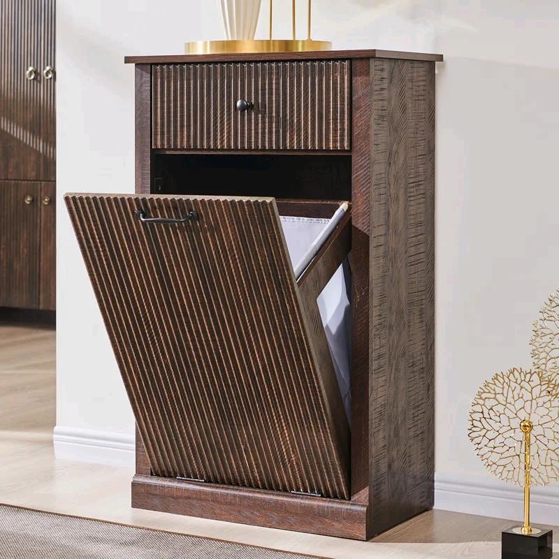 

！@Combohome Wood Tilt Out Laundry Hamper Cabinet with Drawer Storage