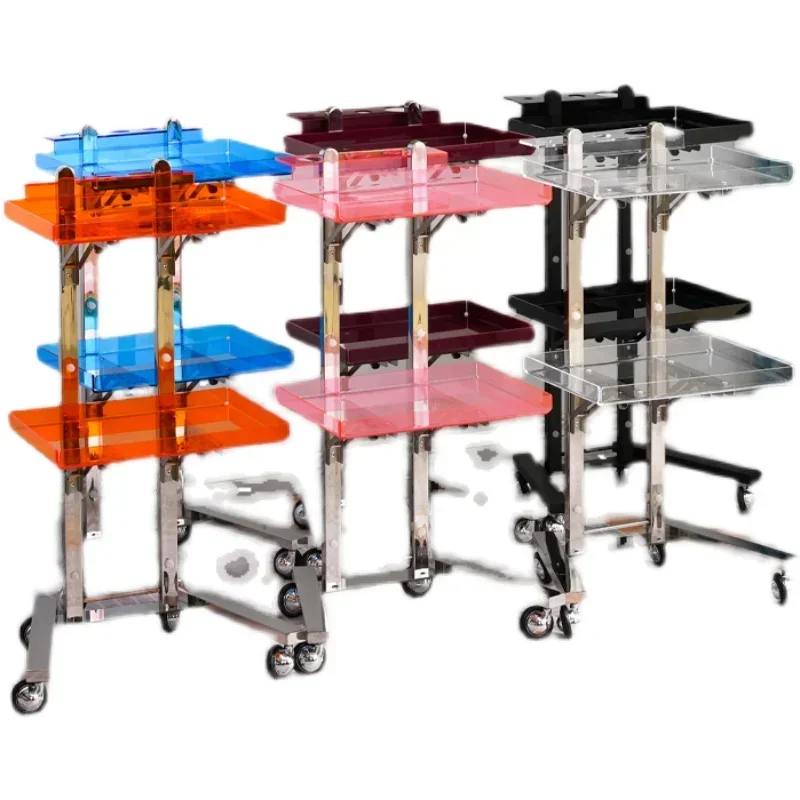 Acrylic Trolley Barber Shop Mobile Folding Stainless Steel Bar Car Tool Car