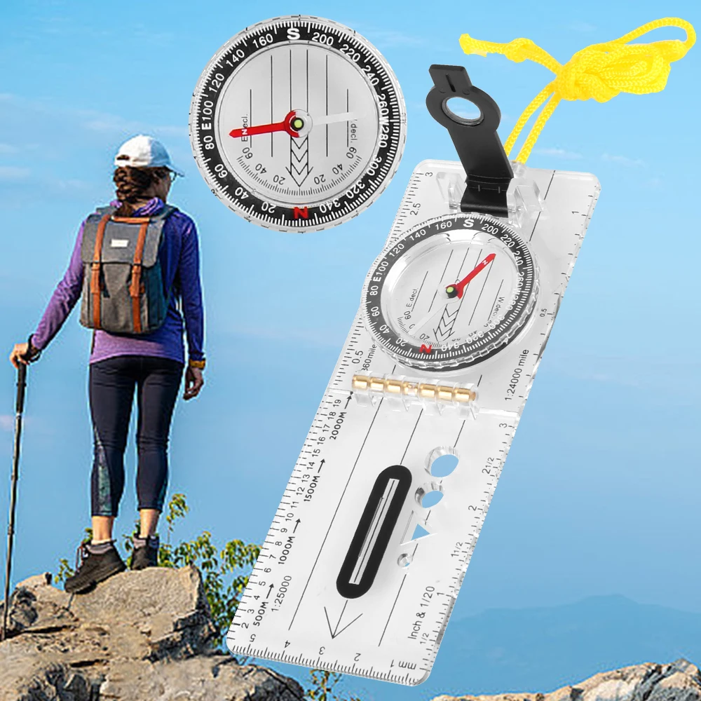 Portable Scaled Map Ruler Compass For Outdoor Hiking Forest Camping Survival GPS Tracker Locator Kit Motorcycle Car Accessories