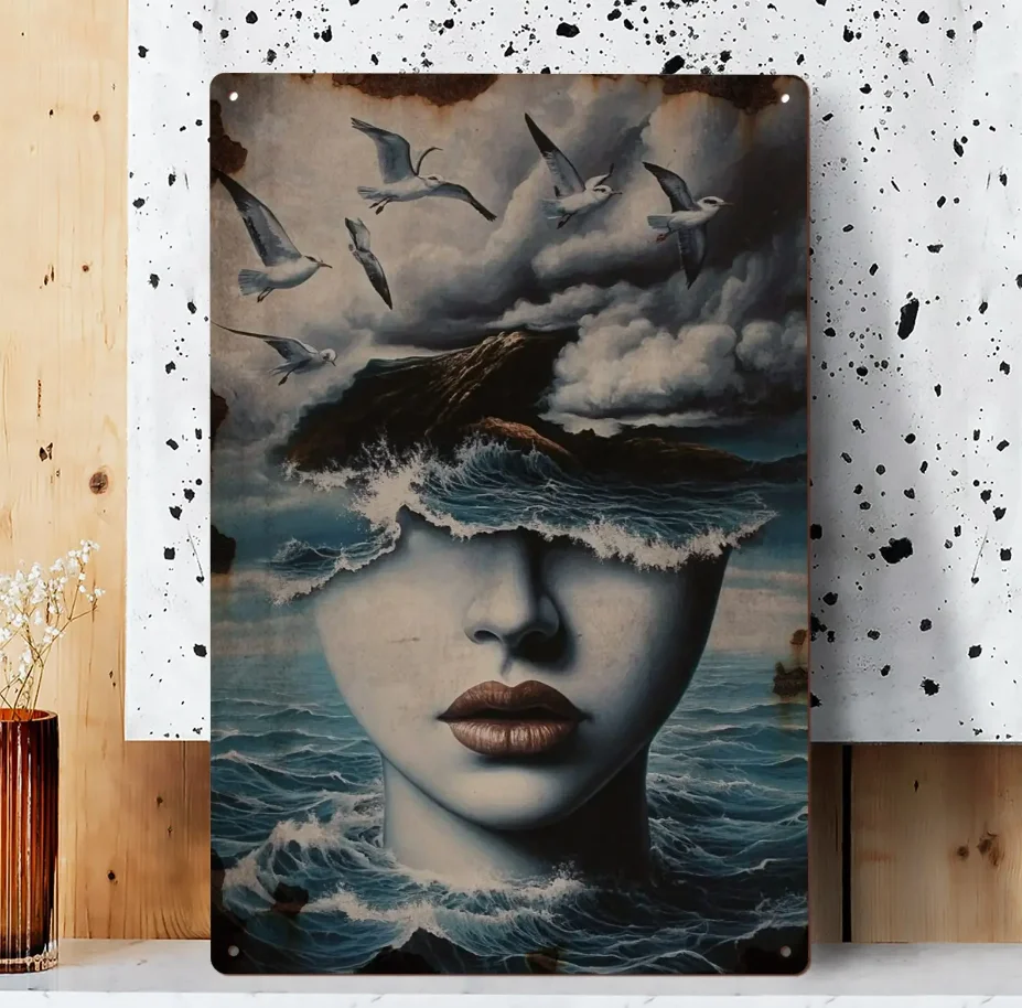 Panneau Métallique En Étain De Style Rafal Olbinski، قطعة واحدة، جدارية فنية ملهمة D'artiste Polonais Surréaliste، Clé Grecque V #1