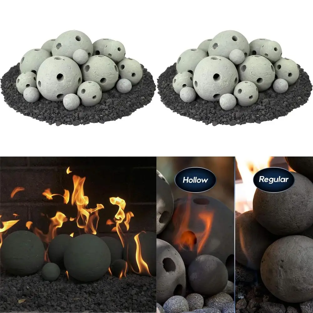 

Набор из 18 полых бетонных шаров – идеально подходят для уличных костровых чаш и домашних каминов – с отделкой из матового бетона и серебристо-серого цвета.