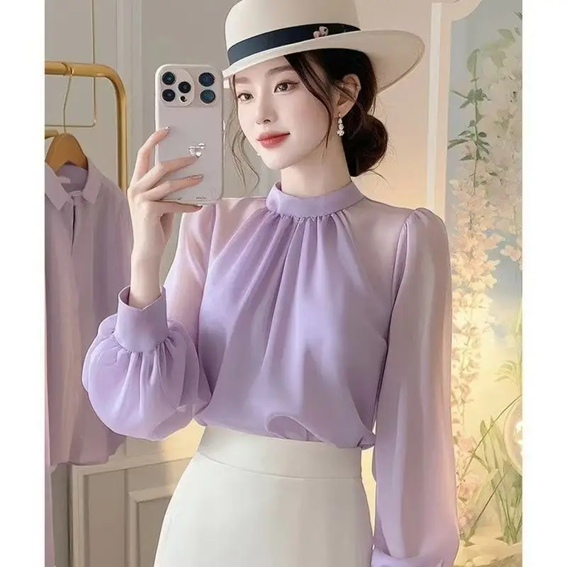 

Vintage French Women Shirts Elegant Bow Tie Long Sleeve Blouse Office Ladies New Fashion Chic Solid Female Tops Spring Autumn