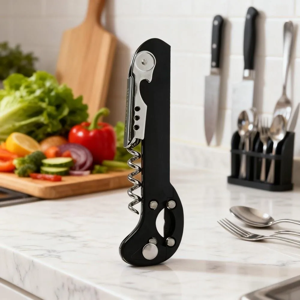 

Открывалка для бутылок вина с настоящим отдачей, штопор с двойными петлями, классический ключ для черного вина с выдвижным 4-колесным резаком для фольги