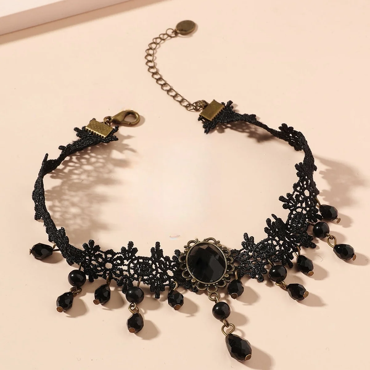 Vintag Classic Gothic Lace Choker for Women Black Imitation Crystal Pendant Charm Choker Necklaces Boho Christmas Gifts image 4